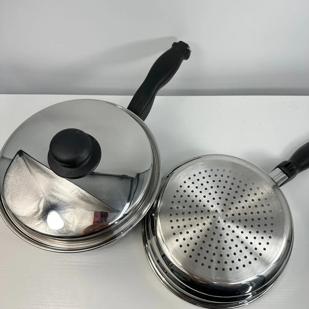 Cutco 5 Ply Aluminum Core Lidded Pot and Steamer Set Stainless Steel Made in USA